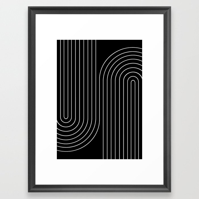 Minimal Line Curvature II Black and White Mid Century Modern Arch Abstract Framed Art Print